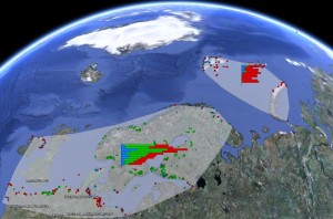 Representation of spatial distribution of single SLIs  as well as summarized values of quantity (bar lenght), quality type (colour) and age (position at the vertical diagram axis) of all SLIs in a cluster.